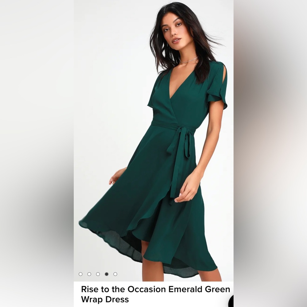 WORE ONCE ✨ Lulus Rise to the Occasion Emerald Green Midi Wrap Dress 💚